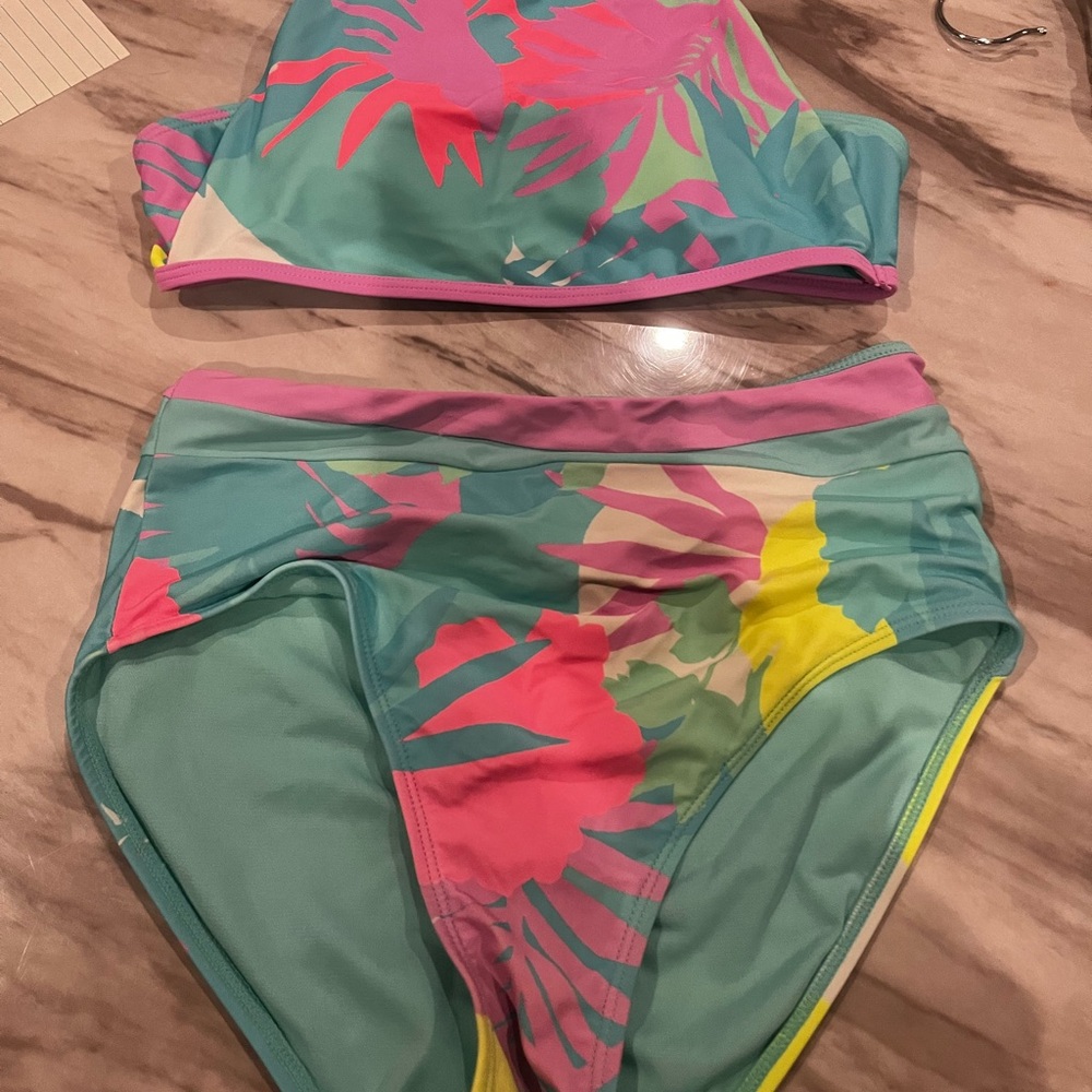 No Boundaries Tropical Print Bikini - Pink, Green, Yellow